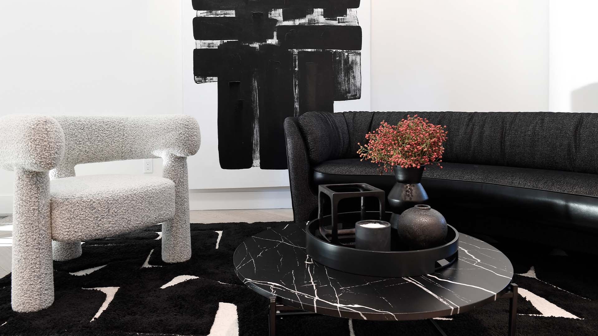 Ficari lounge chair and couch in modern living room.