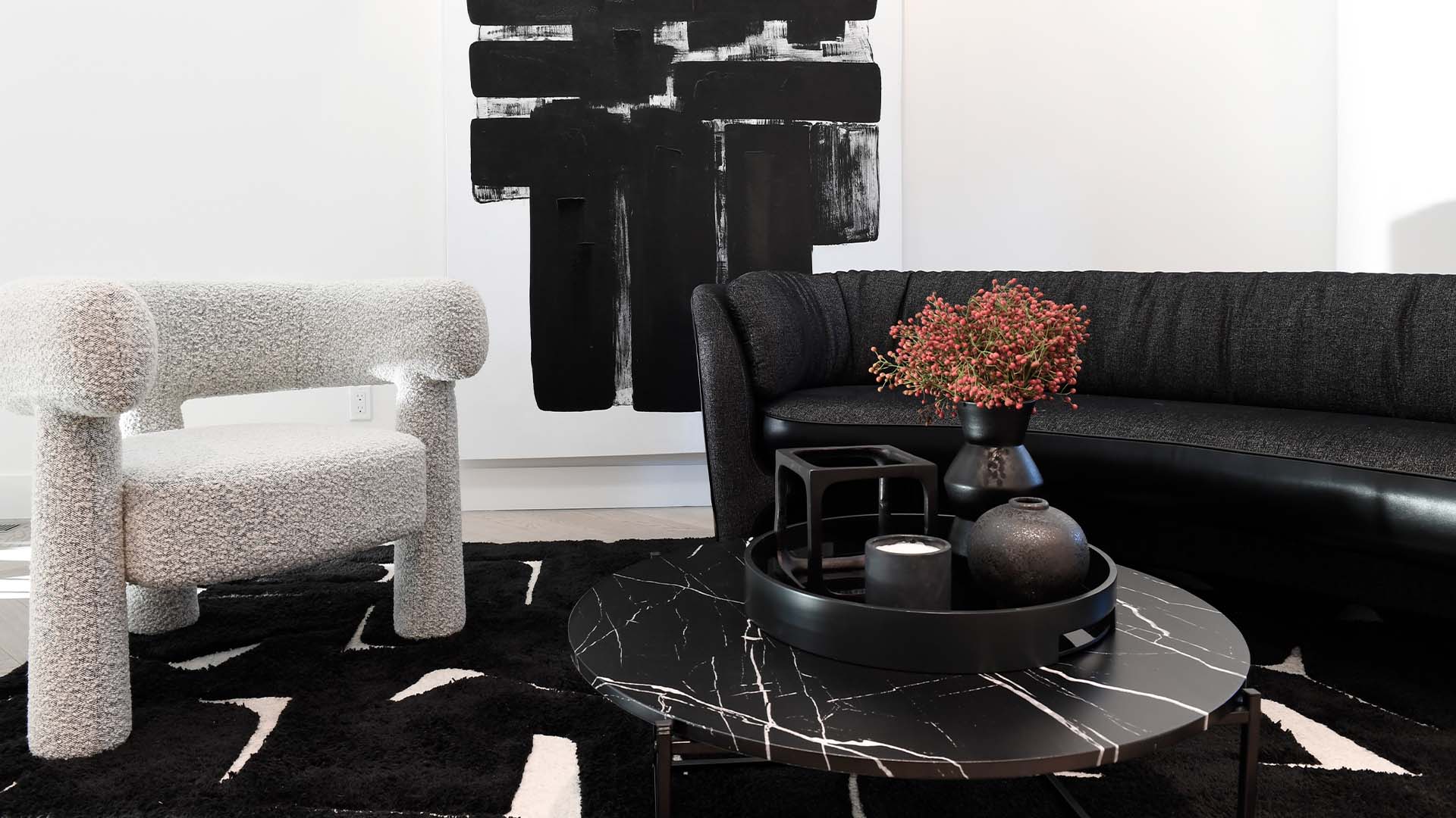 Ficari lounge chair and couch in modern living room.