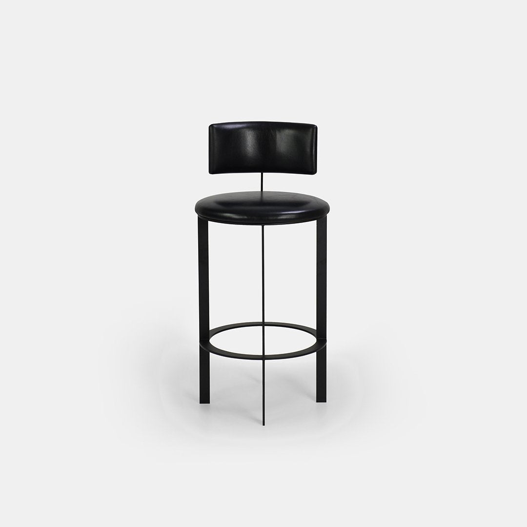 Barlume Leather Stool with Back - Bar Height